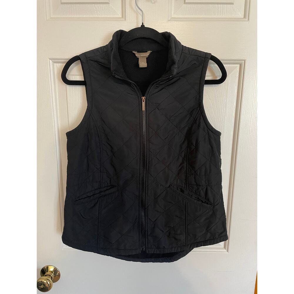 Bit & Bridle Women XS Vest Pockets Black Full Zip FleeceLined Quilted Small Flaw